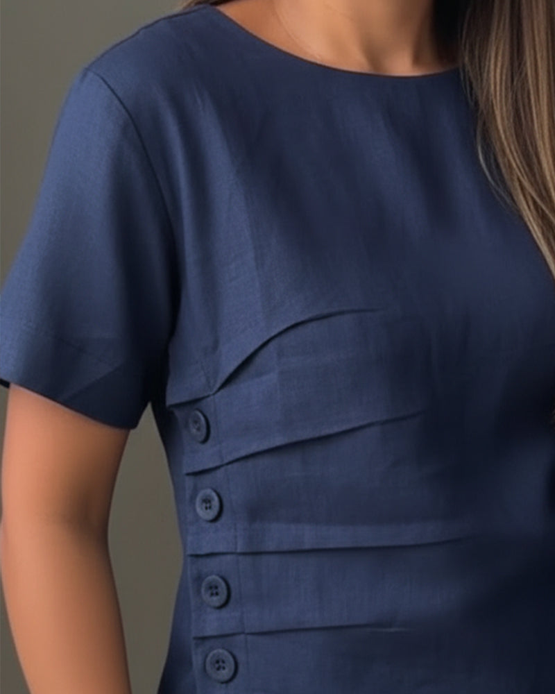 Button-Detail Short-Sleeve Blouse