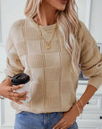 Chic Plaid Crew Neck Knit Sweater