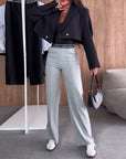 Casual Solid Color Zipper Pocket Straight Pants