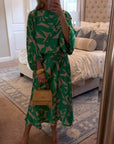 Temperament Printed Lantern Sleeves Casual Dress Set
