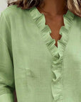 Ruffle V-Neck Long-Sleeve Blouse
