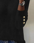 High-Neck Metallic-Button Sweater