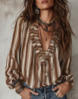 Deep V Vertical Striped Loose Blouse