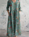 Chic Boho Floral Print Midi Dress