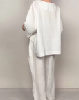 Cotton Linen Short Sleeve Two Piece Set