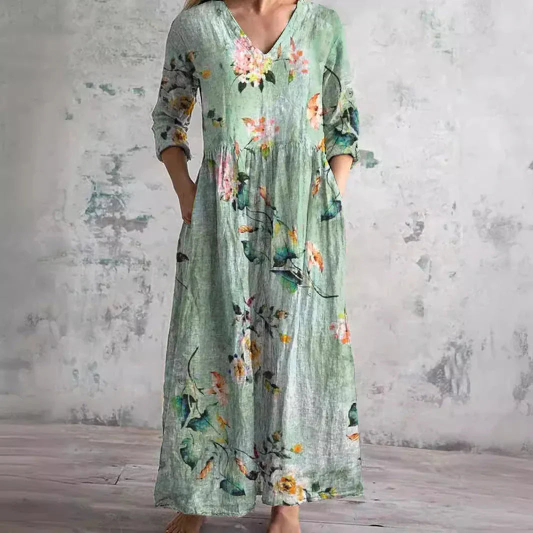 Chic Boho Floral Print Midi Dress